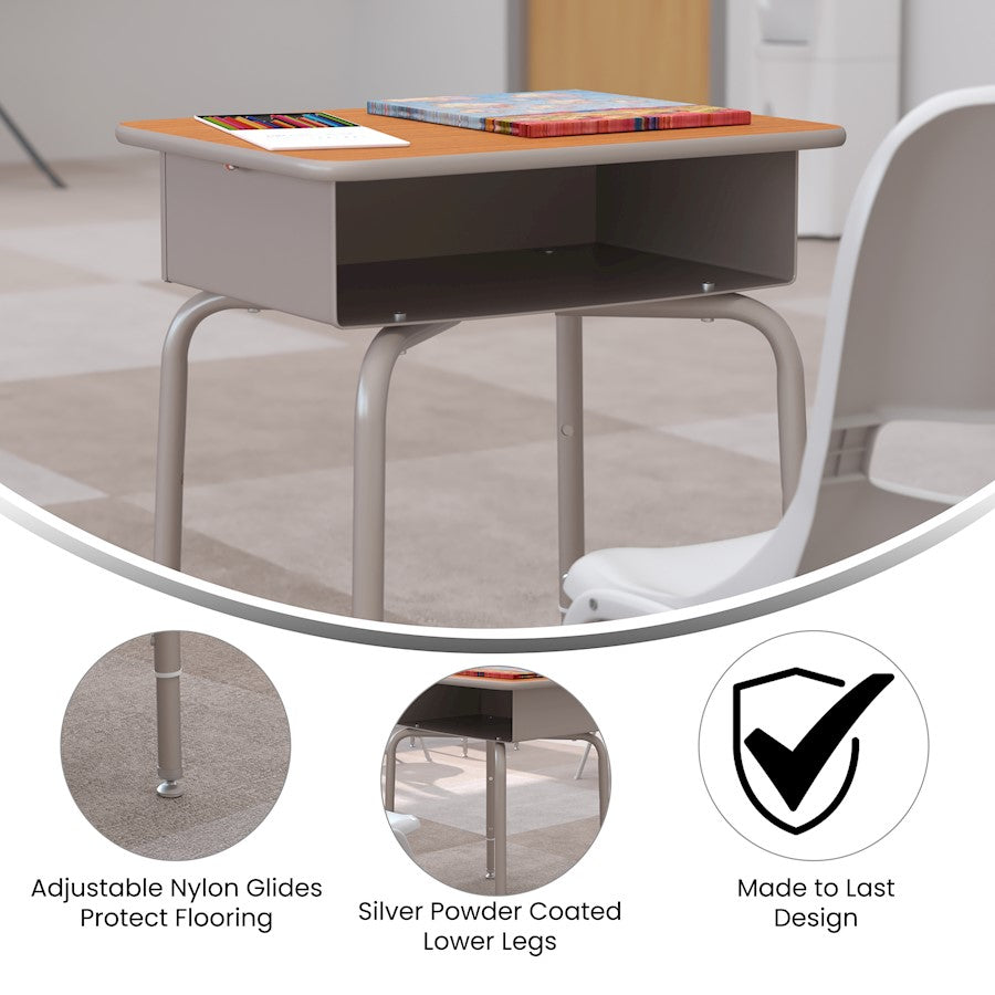 Flash Billie Open Front Desk, Walnut/Silver
