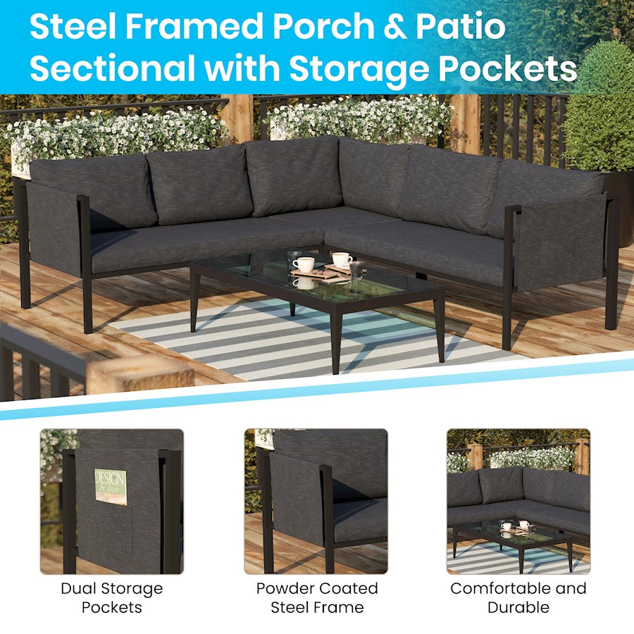Flash Furniture Lea Sectional With Cushions, Charcoal