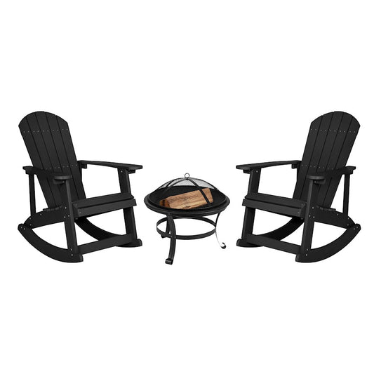 Flash Furniture Savannah Pack Of 2 Rockers/Fire Pit, BK
