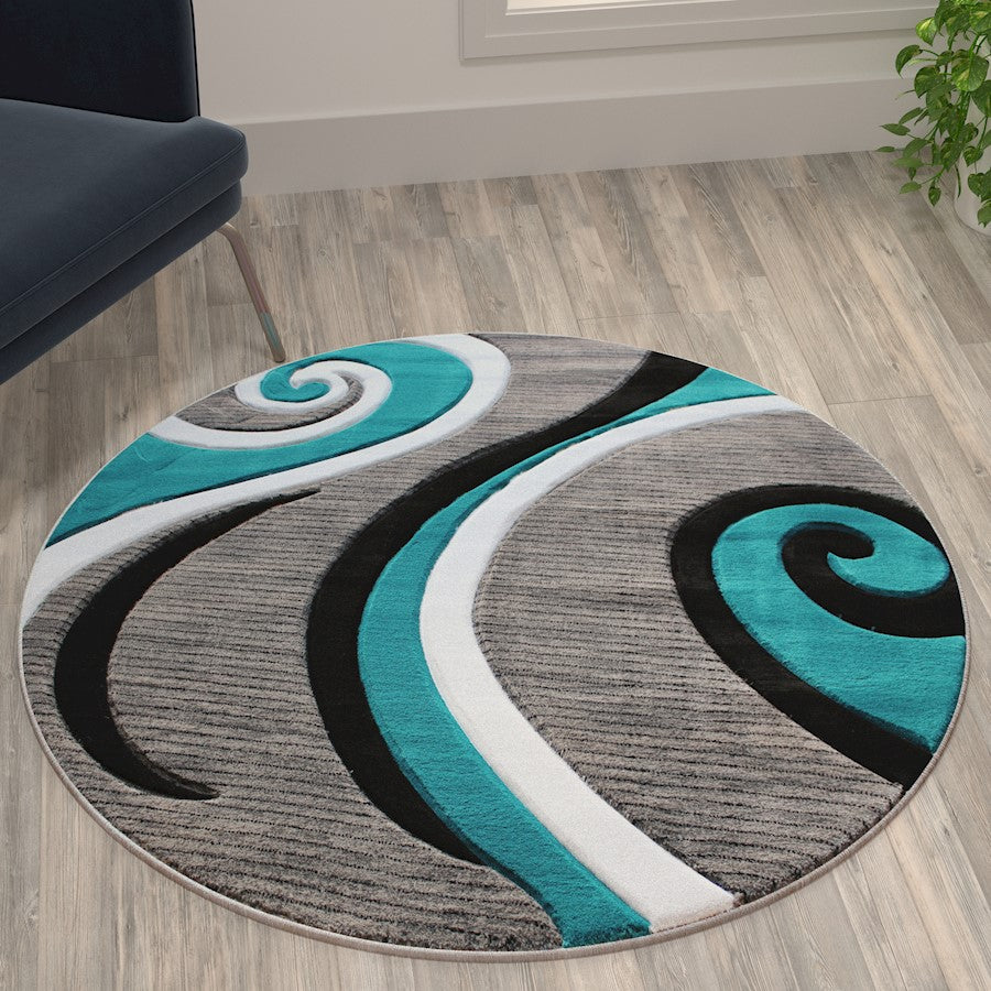 Flash Furniture Atlan 4X4 Abstract Rug, Turquoise