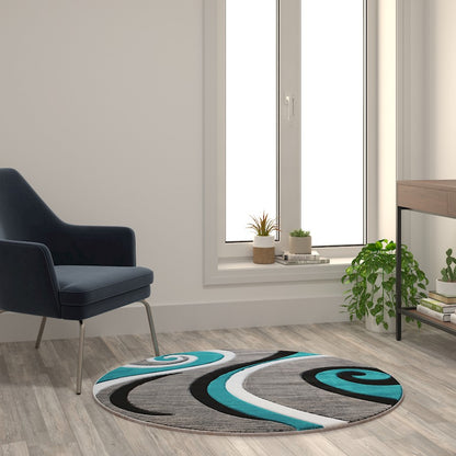 Flash Furniture Atlan 4X4 Abstract Rug, Turquoise