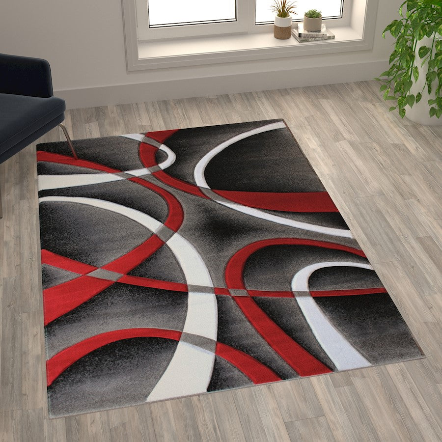 Flash Furniture Atlan 5X7 Abstract Rug, Red