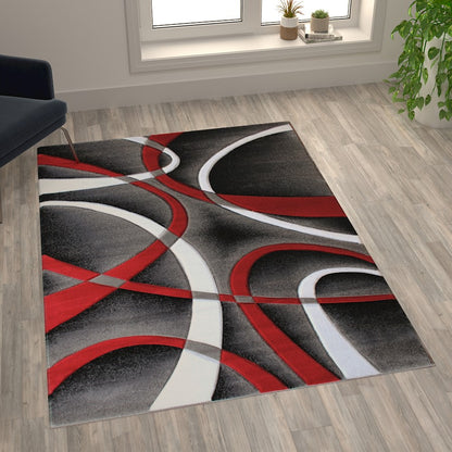 Flash Furniture Atlan 5X7 Abstract Rug, Red