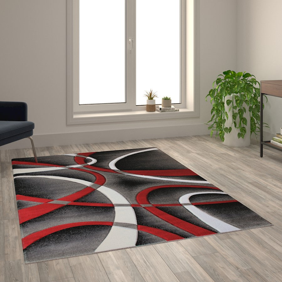 Flash Furniture Atlan 5X7 Abstract Rug, Red