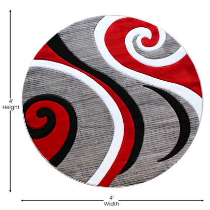Flash Furniture Athos 4X4 Abstract Rug, Red