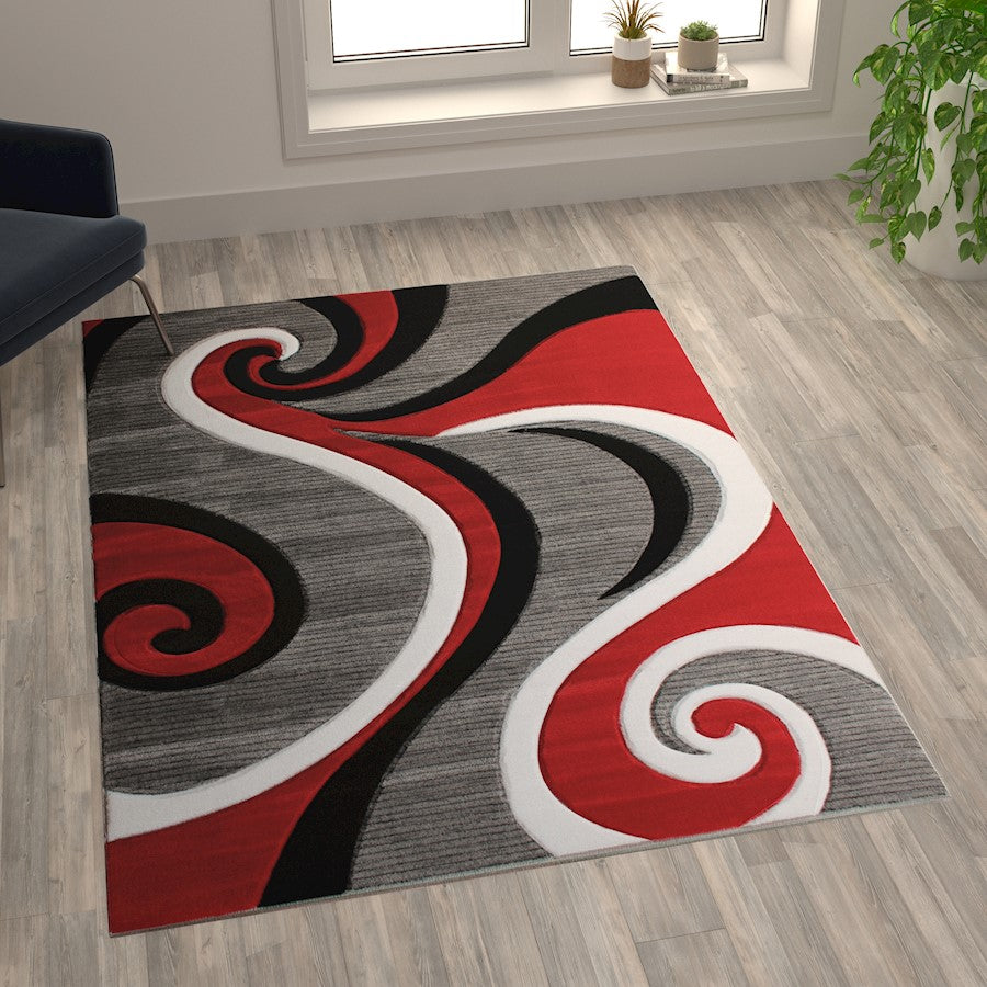 Flash Furniture Athos 5X7 Abstract Rug, Red
