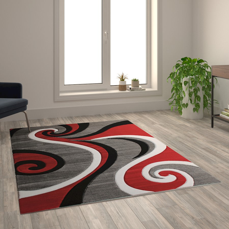 Flash Furniture Athos 5X7 Abstract Rug, Red