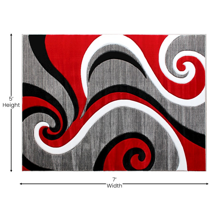 Flash Furniture Athos 5X7 Abstract Rug, Red