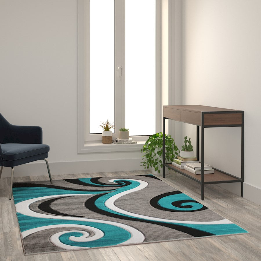 Flash Furniture Athos 5X7 Abstract Rug, Turquoise