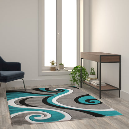 Flash Furniture Athos 5X7 Abstract Rug, Turquoise