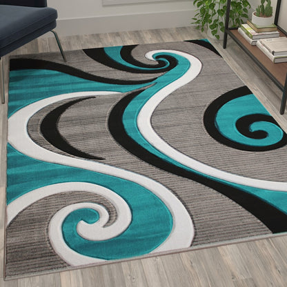 Flash Furniture Athos 5X7 Abstract Rug, Turquoise