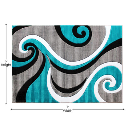 Flash Furniture Athos 5X7 Abstract Rug, Turquoise