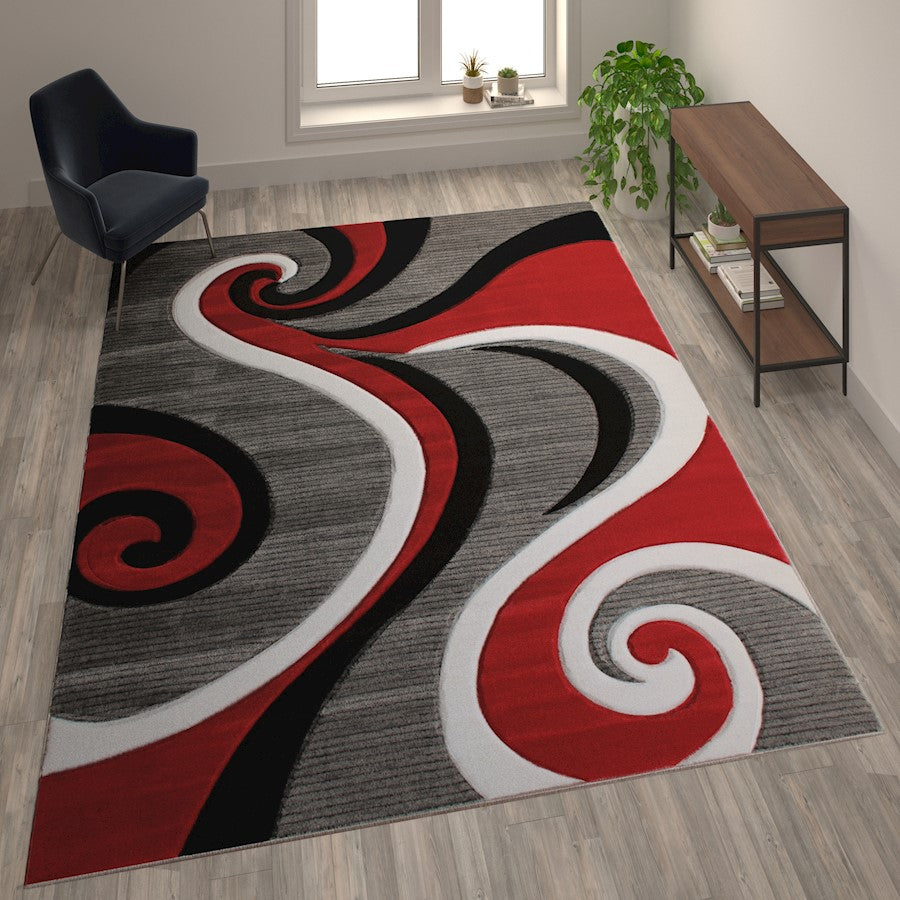 Flash Furniture Athos 8X10 Abstract Rug, Red