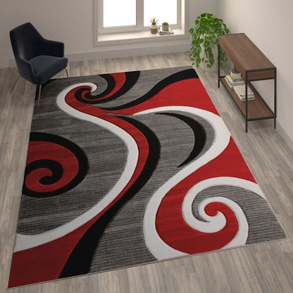 Flash Furniture Athos 8X10 Abstract Rug, Red