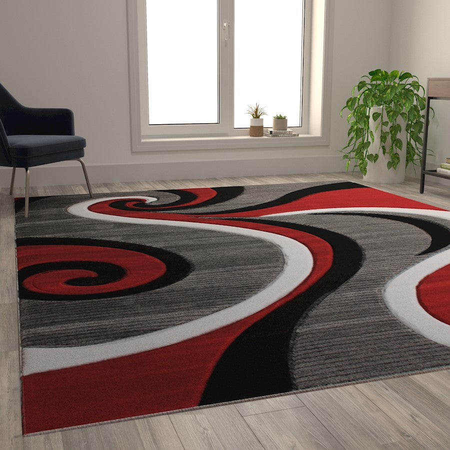 Flash Furniture Athos 8X10 Abstract Rug, Red