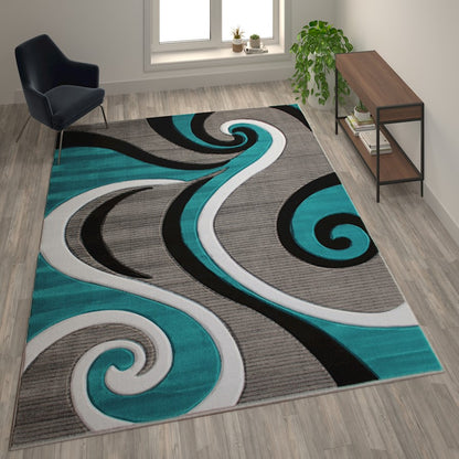 Flash Furniture Athos 8X10 Abstract Rug, Turquoise