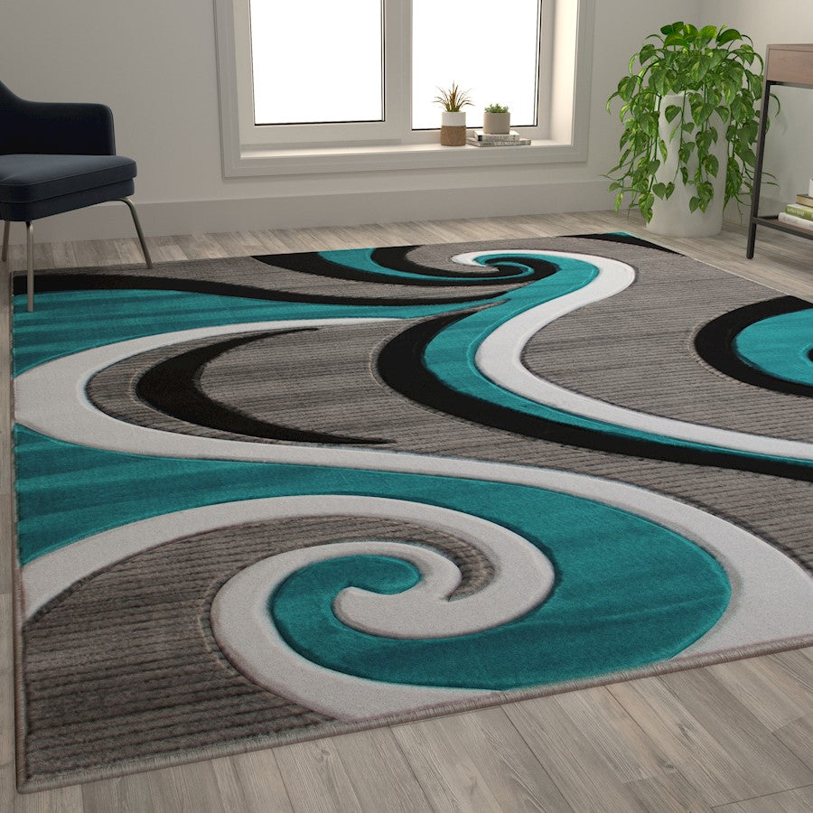 Flash Furniture Athos 8X10 Abstract Rug, Turquoise