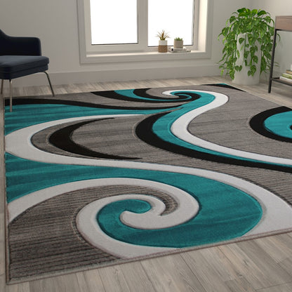 Flash Furniture Athos 8X10 Abstract Rug, Turquoise