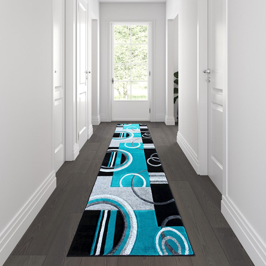 Flash Furniture Audra 3X10 Geometric Rug, Turquoise