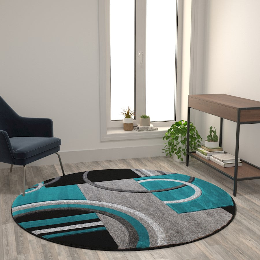 Flash Furniture Audra 5X5 Geometric Rug, Turquoise
