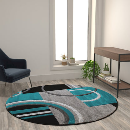 Flash Furniture Audra 5X5 Geometric Rug, Turquoise