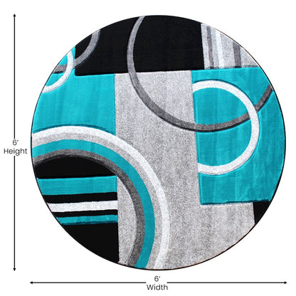 Flash Furniture Audra 5X5 Geometric Rug, Turquoise