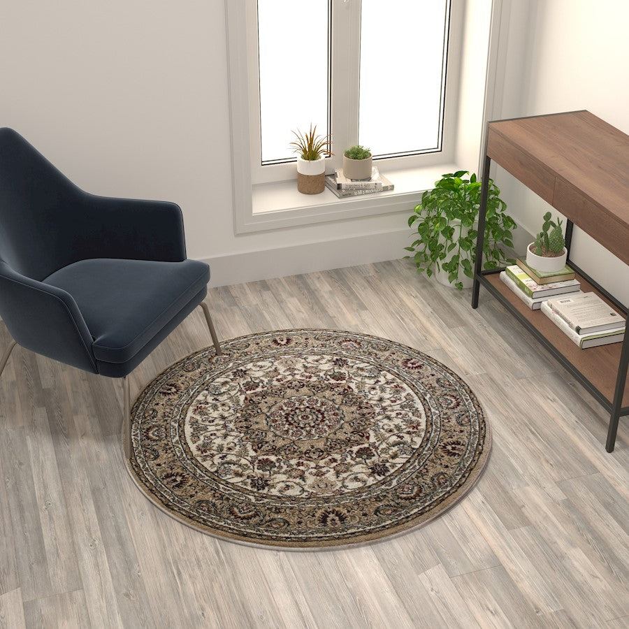 Flash Furniture Mersin 4X4 Persian Round Area Rug, Ivory