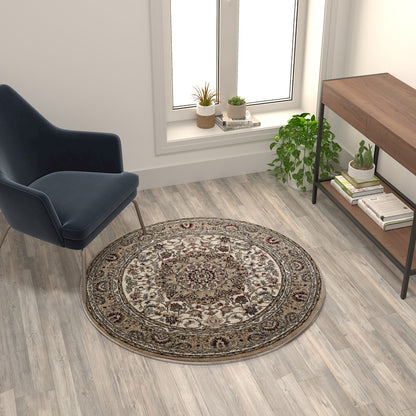 Flash Furniture Mersin 4X4 Persian Round Area Rug, Ivory