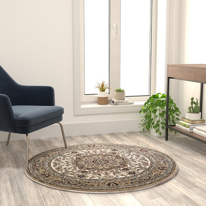 Flash Furniture Mersin 4X4 Persian Round Area Rug, Ivory