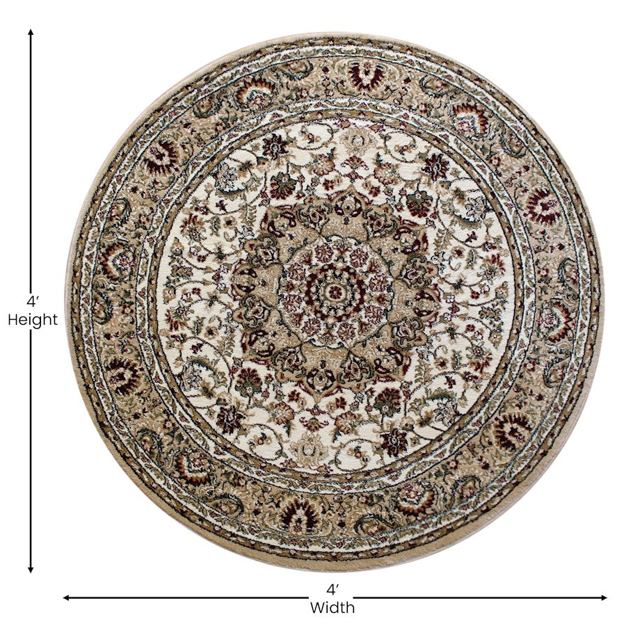Flash Furniture Mersin 4X4 Persian Round Area Rug, Ivory