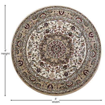 Flash Furniture Mersin 4X4 Persian Round Area Rug, Ivory