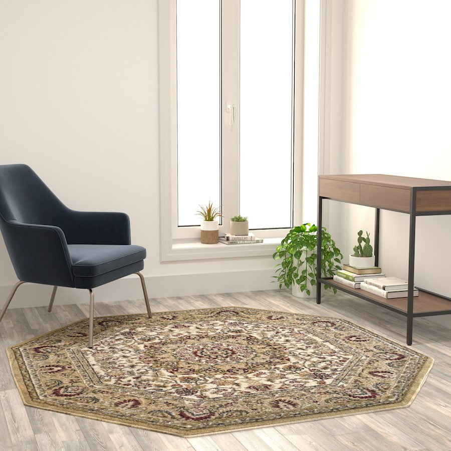 Flash Furniture Mersin 5X5 Persian Octagonarea Rug, Ivory