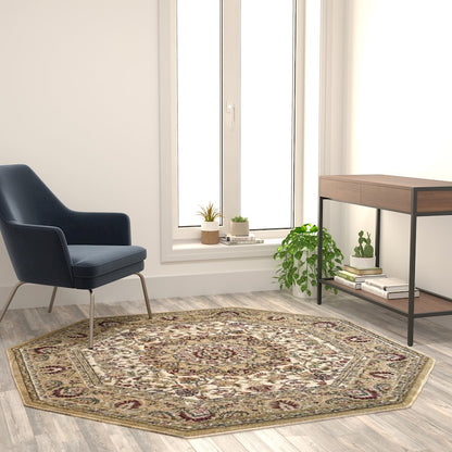 Flash Furniture Mersin 5X5 Persian Octagonarea Rug, Ivory