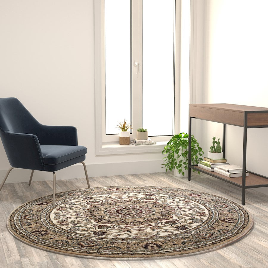 Flash Furniture Mersin 5X5 Persian Round Area Rug, Ivory