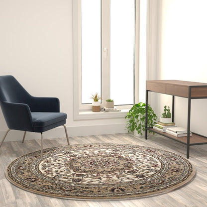 Flash Furniture Mersin 5X5 Persian Round Area Rug, Ivory