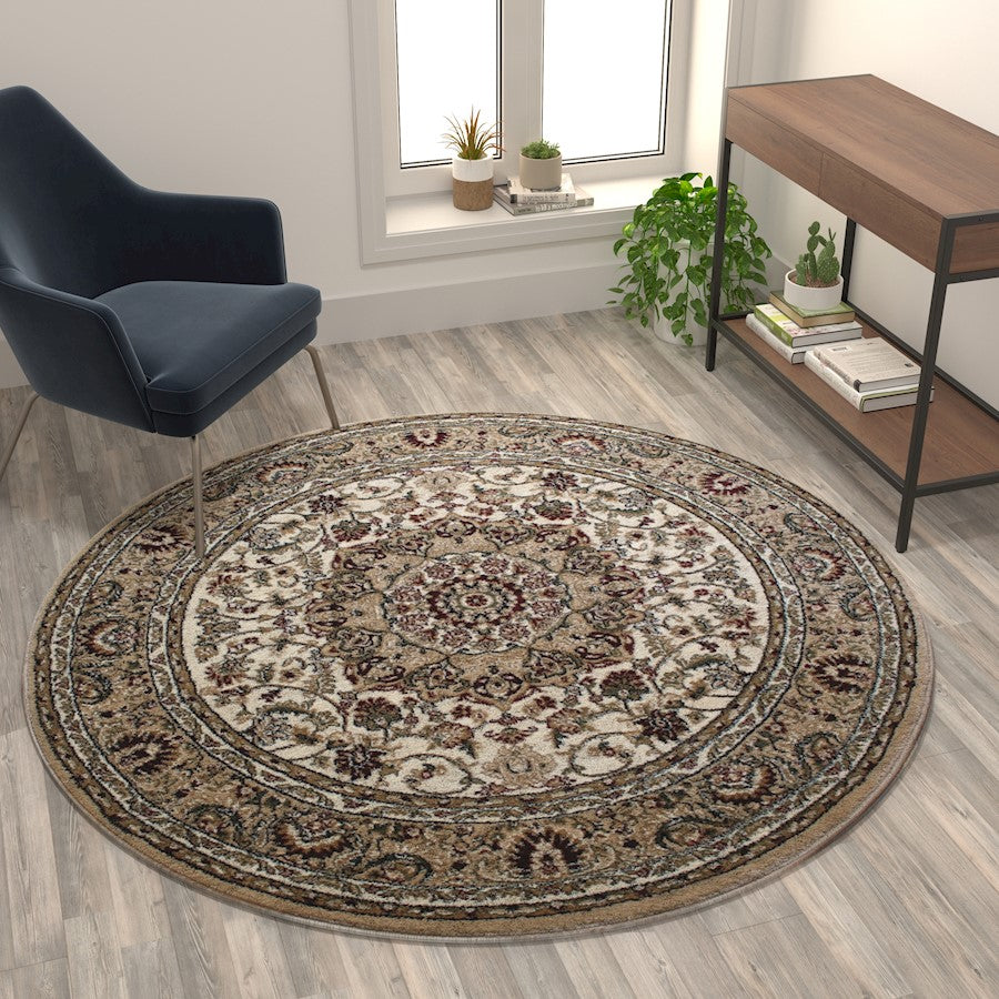 Flash Furniture Mersin 5X5 Persian Round Area Rug, Ivory