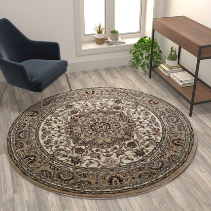 Flash Furniture Mersin 5X5 Persian Round Area Rug, Ivory