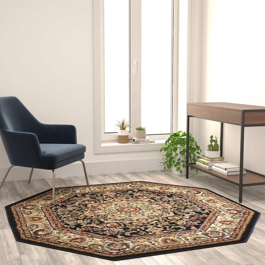 Flash Furniture Mersin 5X5 Persian Area Rug, Black