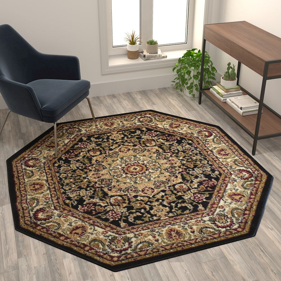 Flash Furniture Mersin 5X5 Persian Area Rug, Black