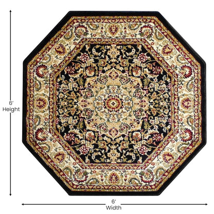 Flash Furniture Mersin 5X5 Persian Area Rug, Black