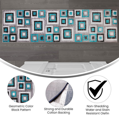 Flash Gideon 2x7 Geometric Rug, Turquoise