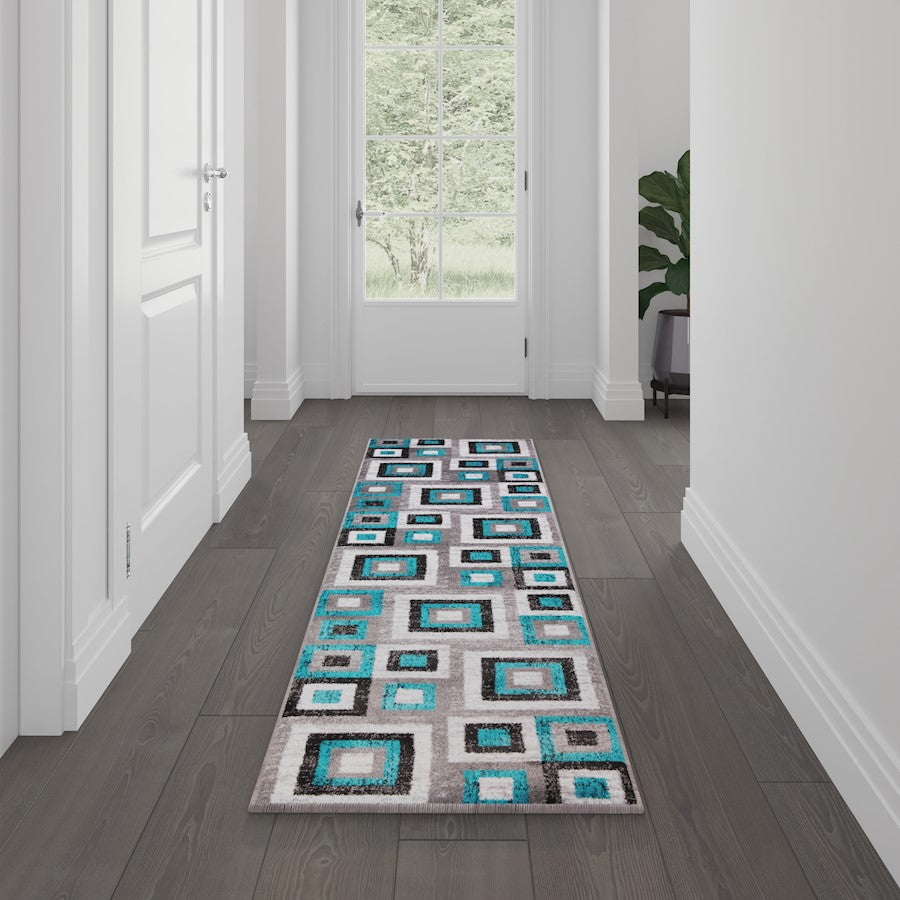 Flash Gideon 2x7 Geometric Rug, Turquoise