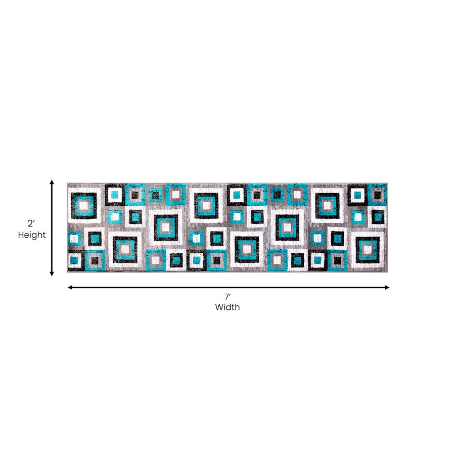 Flash Gideon 2x7 Geometric Rug, Turquoise