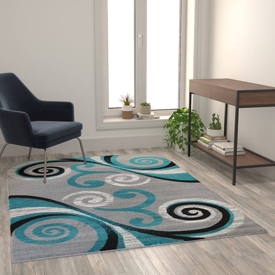 Flash Furniture Valli 5X7 Modern Area Rug, Turquoise