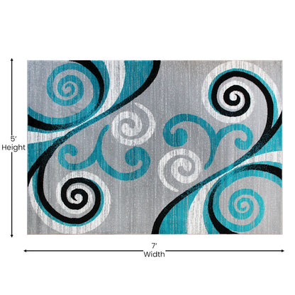 Flash Furniture Valli 5X7 Modern Area Rug, Turquoise