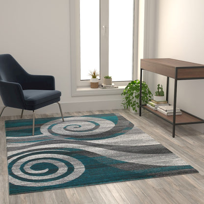 Flash Furniture Cirrus 5X7 Swirl Area Rug, Turquoise