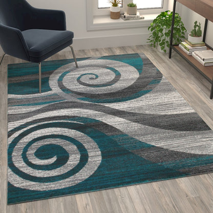 Flash Furniture Cirrus 5X7 Swirl Area Rug, Turquoise