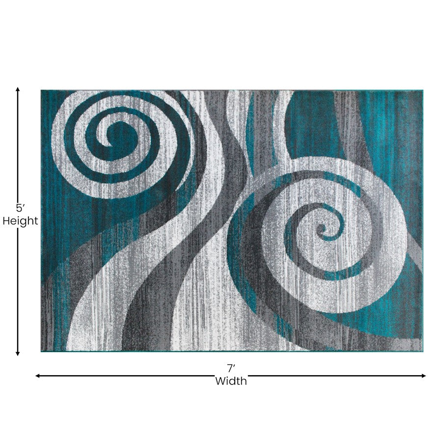 Flash Furniture Cirrus 5X7 Swirl Area Rug, Turquoise