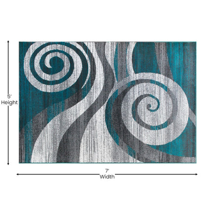 Flash Furniture Cirrus 5X7 Swirl Area Rug, Turquoise