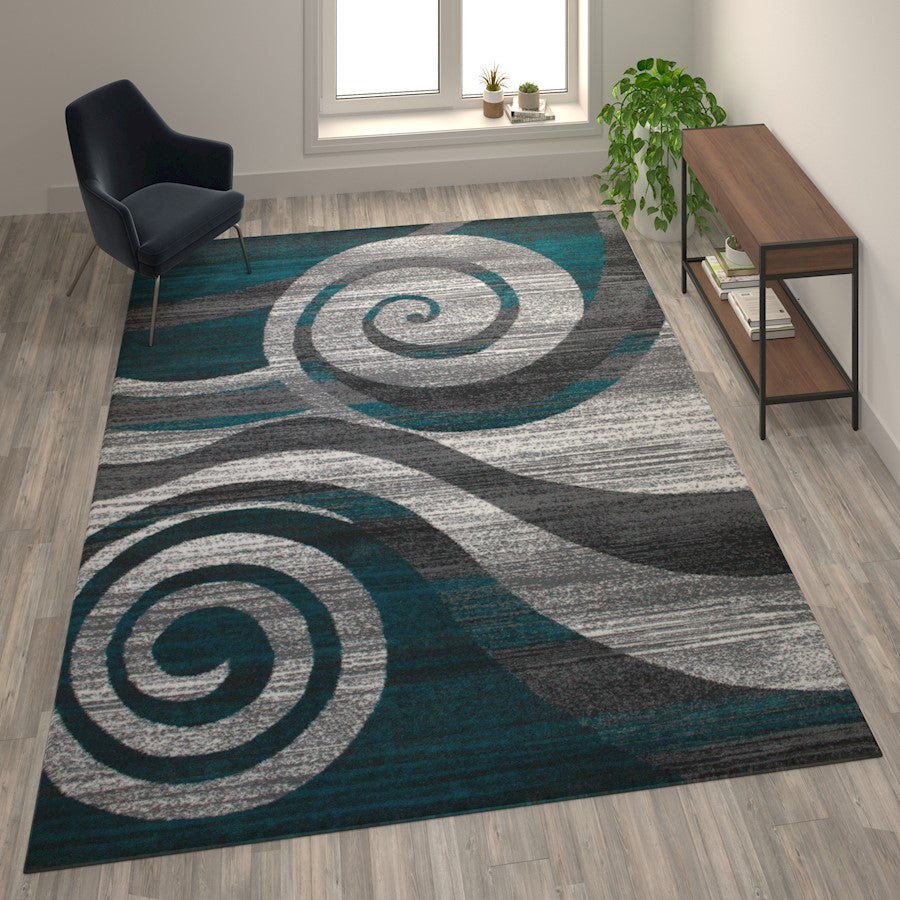 Flash Furniture Cirrus 8X10 Swirl Area Rug, Turquoise